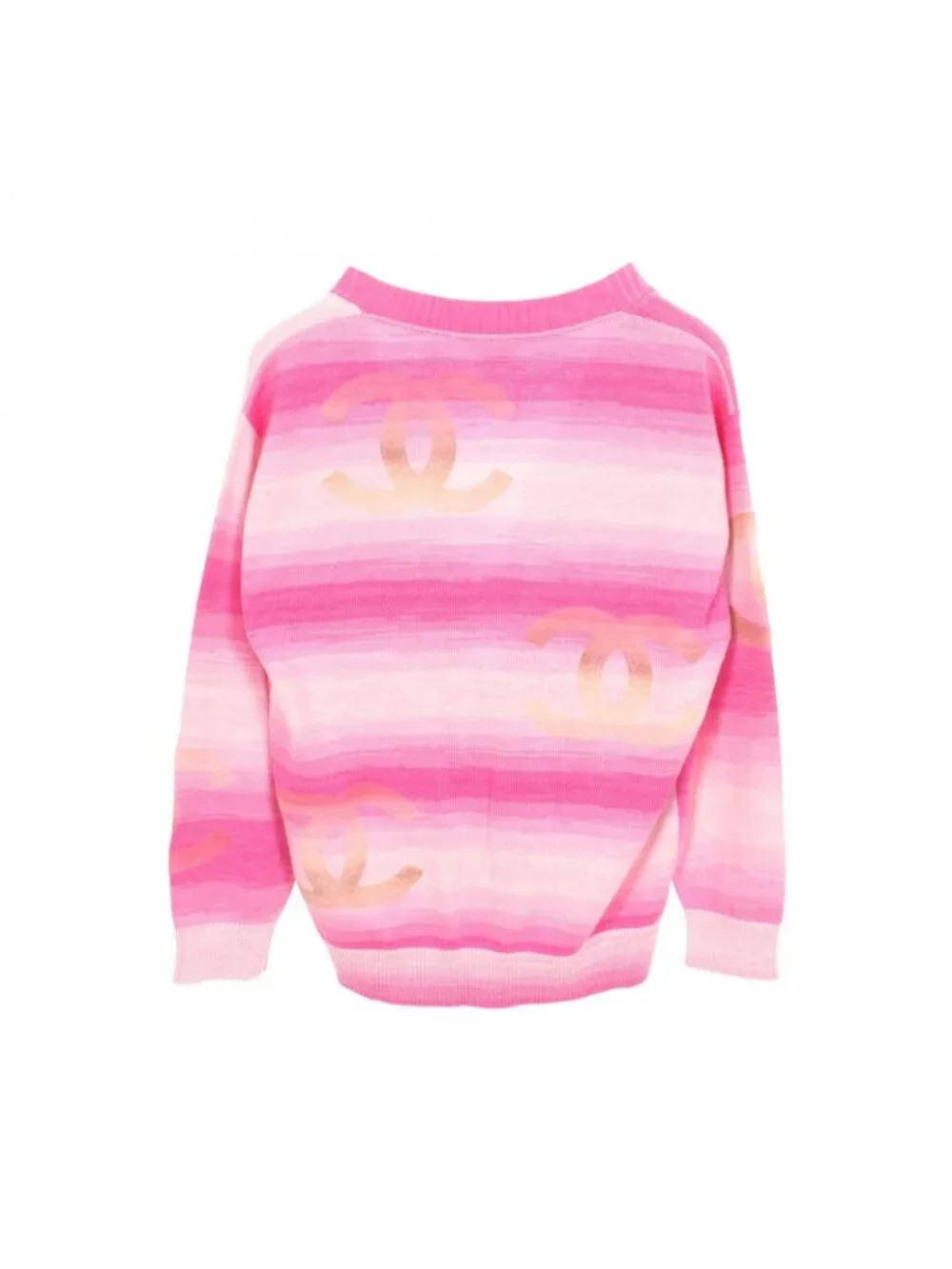 Chanel Cardigan CC Logo Neck Pink Cotton Cashmere Big Button